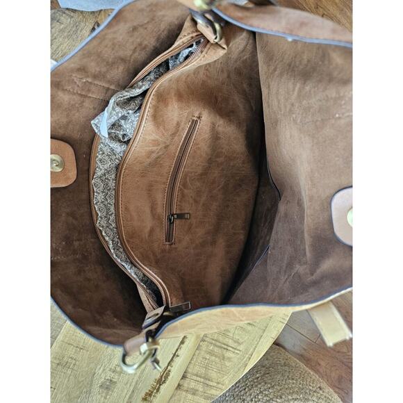 Joy Susan Vegan Leather Brushed Tote Bag Brown EUC - Picture 7 of 16